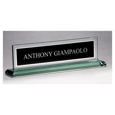 10" Glass Name Plate w/Black Engraving Area, Mirror Border