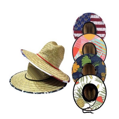 Straw Hat With Custom Patch And Full Color Underbrim Imprint