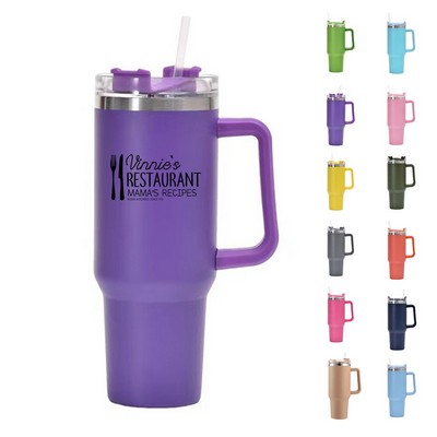30 oz Stainless Steel Insulated Tumbler with Ergonomic Handle and Straw