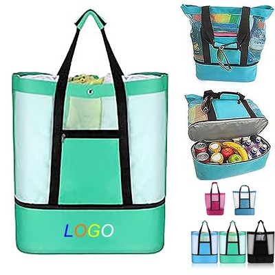 2 in 1 Mesh Beach Tote Cooler Bag