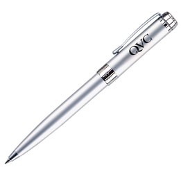 Satin Silver Solid Brass Barrel Ballpoint Pen w/ Chrome Accent