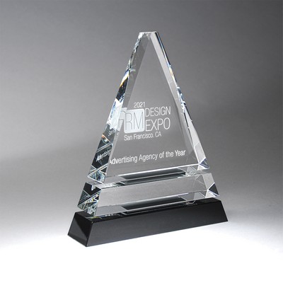 Clear Optic Crystal Tiered Pyramid on Black Base - Medium
