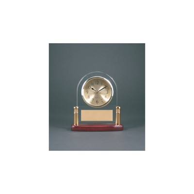 6.5" Arch Glass Desk Clock w/ Posts & Rosewood Piano Finish