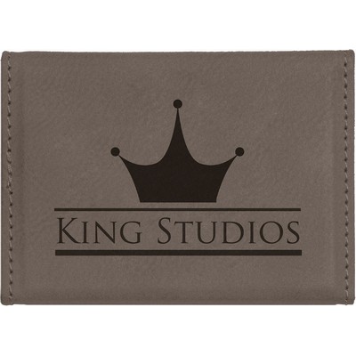 3 3/4" x 2 3/4" Gray Leatherette Hard Business Card Holder