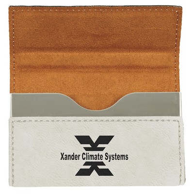 3.75" x 2.75" White Leatherette Hard Business Card Holder