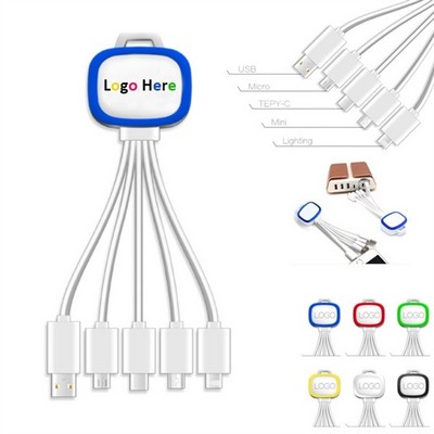 Free Shipping 5 in 1 USB Charging Cable with LED Light Logo