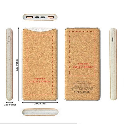 22.5W Eco Friendly Wheat Straw Cork Fast Charging Power Bank - 10000 MAh MOQ50PCS