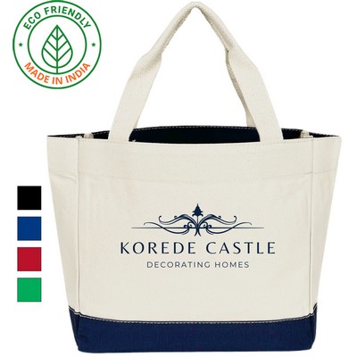 Elegant Eco Friendly Canvas Tote w/Navy Blue Trim