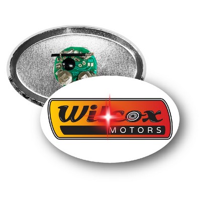 Oval Celluloid Button with a Red Flashing LED Light