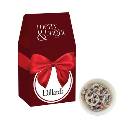 Milk Carton Inspired Box w/ Chocolate Pretzels - White Chocolate Rainbow Nonpareils
