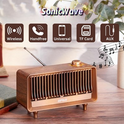 SonicWave Retro Bluetooth Speaker with USB, TF Card, AUX & FM Radio