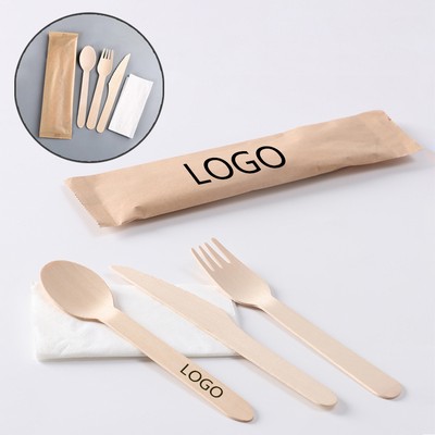 3pcs Custom Eco-Friendly Disposable Wooden Cutlery Set Compostable Utensil Set