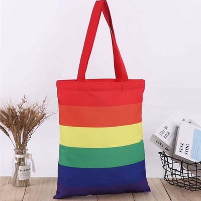 Rainbow Stripe Canvas Tote Bag.