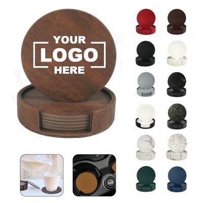 Round Leather Coaster Set of 6