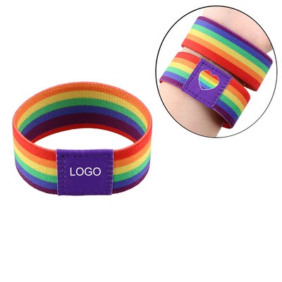 7 1/3'' LGBT Pride Rainbow Unisex Handmade Woven Label Polyester Bracelet Stretch Wristband