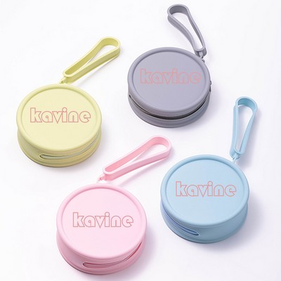 Round Silicone Coin Purse With Handle Earphone Storage Bag