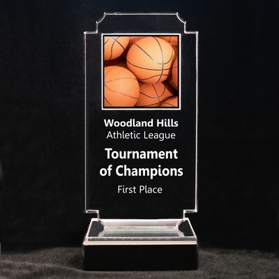 Acrylic and Marble Engraved Award - 8-3/4" Full-Color Basketballs Panel