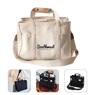 Multi-Compartment Canvas Tote Bag
