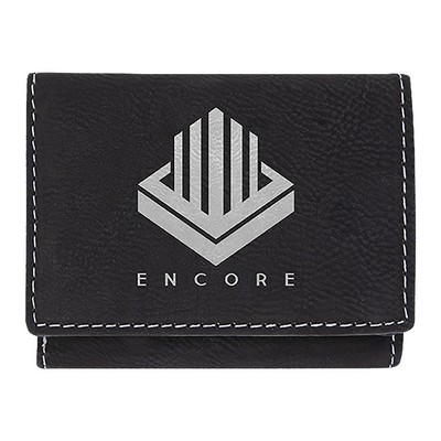 3" x 4" Black/Silver Leatherette Trifold Wallet