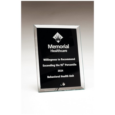 Clear Glass Plaque w/Painted Black Background, Silver Post