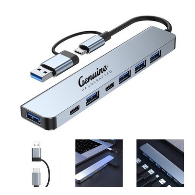 USB 2.0 and USB-C Port 7-in-1 Hub