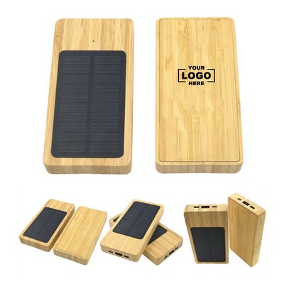 Solar - Charged Power Bank with Bamboo Exterior for Portable Use