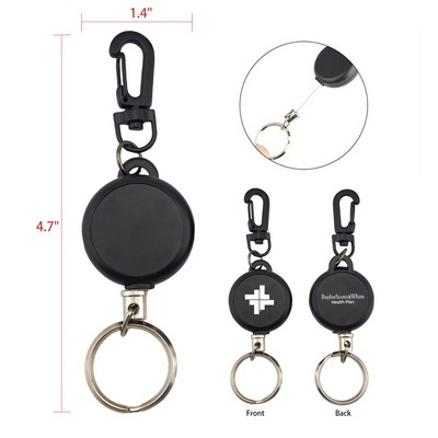 2-side Printed Retractable Badge Holder Key Clip with Steel Wire Rope