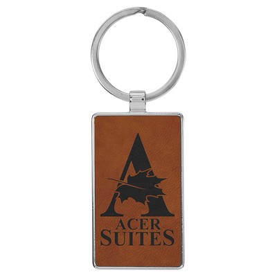 2 3/4" x 1 1/4" Leatherette/Metal Rawhide Rectangle Keychain