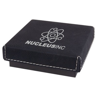3 1/2" x 3 1/2" Black/Silver Medal Box with Leatherette Lid