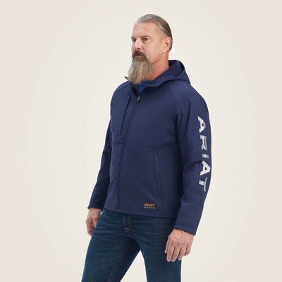 Arait® Men's Navy Blue/Gray Rebar® Stretch Canvas Softshell Hooded Logo Jacket