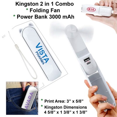 Kingston Folding Power Bank & Multi Speed Fan Combo 3000 mAh No Extra Tariff