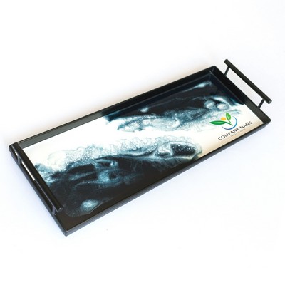 Black Metal Rectangle Tray - Navy White Metallic