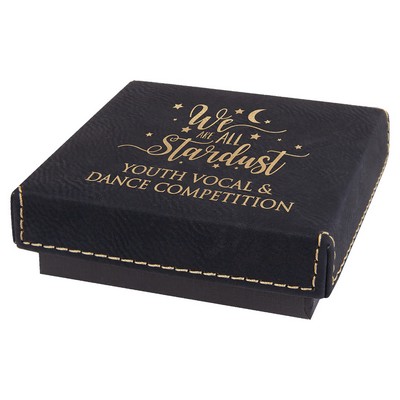 3.5" x 3.5" Black/Gold Medal Box with Leatherette Lid
