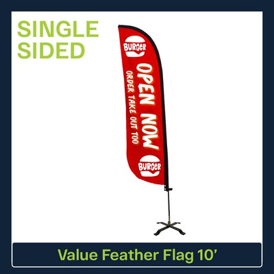 Value 10' Feather Flag - Single Sided Graphic Black X Base