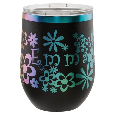 Polar Camel 12 oz. Black/Prism ION-Plated Stemless Wine Tumbler with Lid