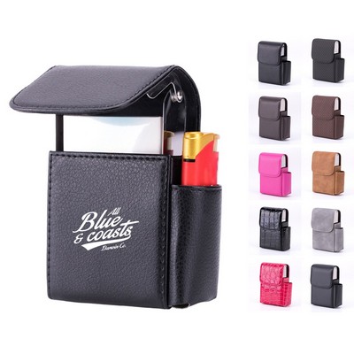 PU Leather Cigarette Case with Lighter Holder