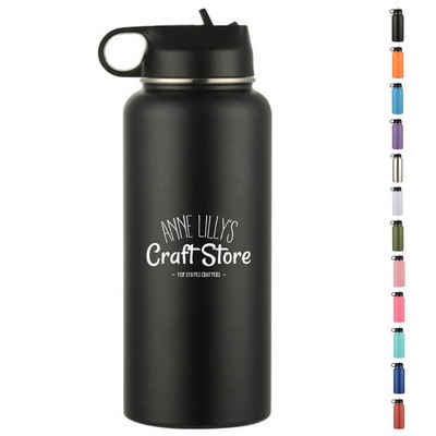 32oz Stainless Steel Insulated Water Bottle with Flip-Top Lid and Straw