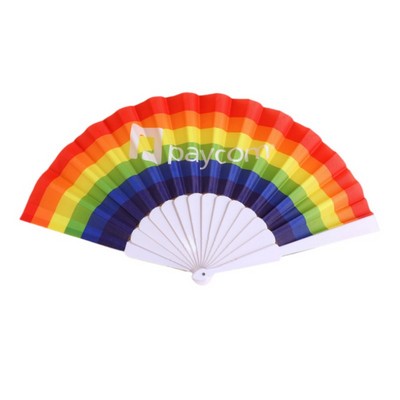 LGBTQ+ Full-Color Printed Rainbow Oxford Fabric Folding Fan