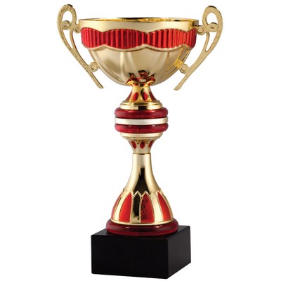 Gold and Red Metal Ribbon Cup on Black Marble Base