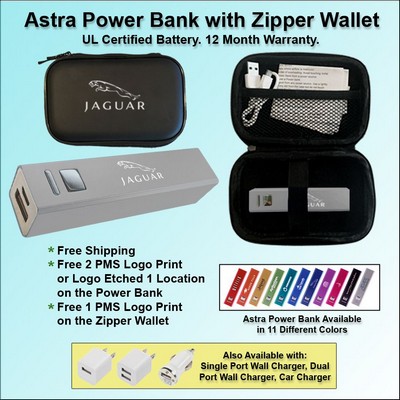 Astra Power Bank Gift Set in Zipper Wallet 2200 mAh - Silver No Extra Tariff