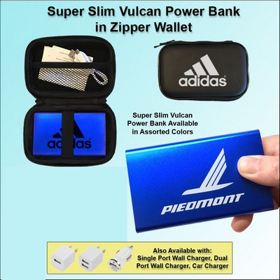 Super Slim Vulcan Power Bank Zipper Wallet Gift Set 4000 mAh - Dark Blue No Extra Tariff