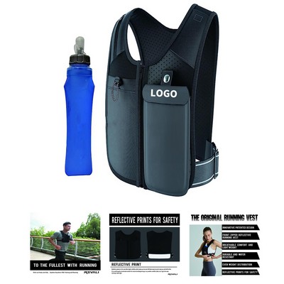 Zip Reflective Running Vests with 500ml Hydration Bottle