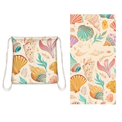2 in 1 Sublimated Microfiber Beach Towel Drawstring Backpack 28 x 55 Inch