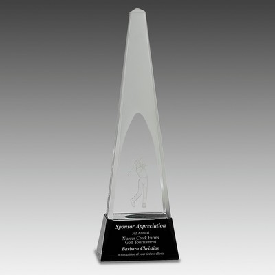11.5" Clear Crystal 3D Golf Spire on Black Pedestal Base
