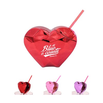 12oz Whimsical Heart-Shaped Plastic Tumbler with Straw