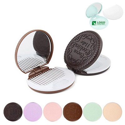 2 Mini Pocket Chocolate Cookie Compact Mirror with Comb