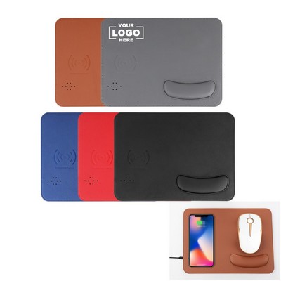 Leather Mouse Pad With Wireless Charger With Wrist Support