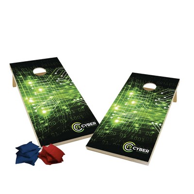 Wood Cornhole, 4 Navy & Red Bean Bags