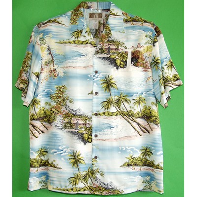 Hawaiian Tropical Print 100% Rayon Silky Feel Bahama Blue Shirt - DEEP INVENTORY