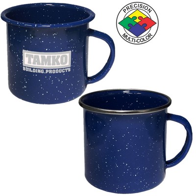 12 Oz. Blue Speckled Enameled Steel Cup with Polished Stainless Steel Rim